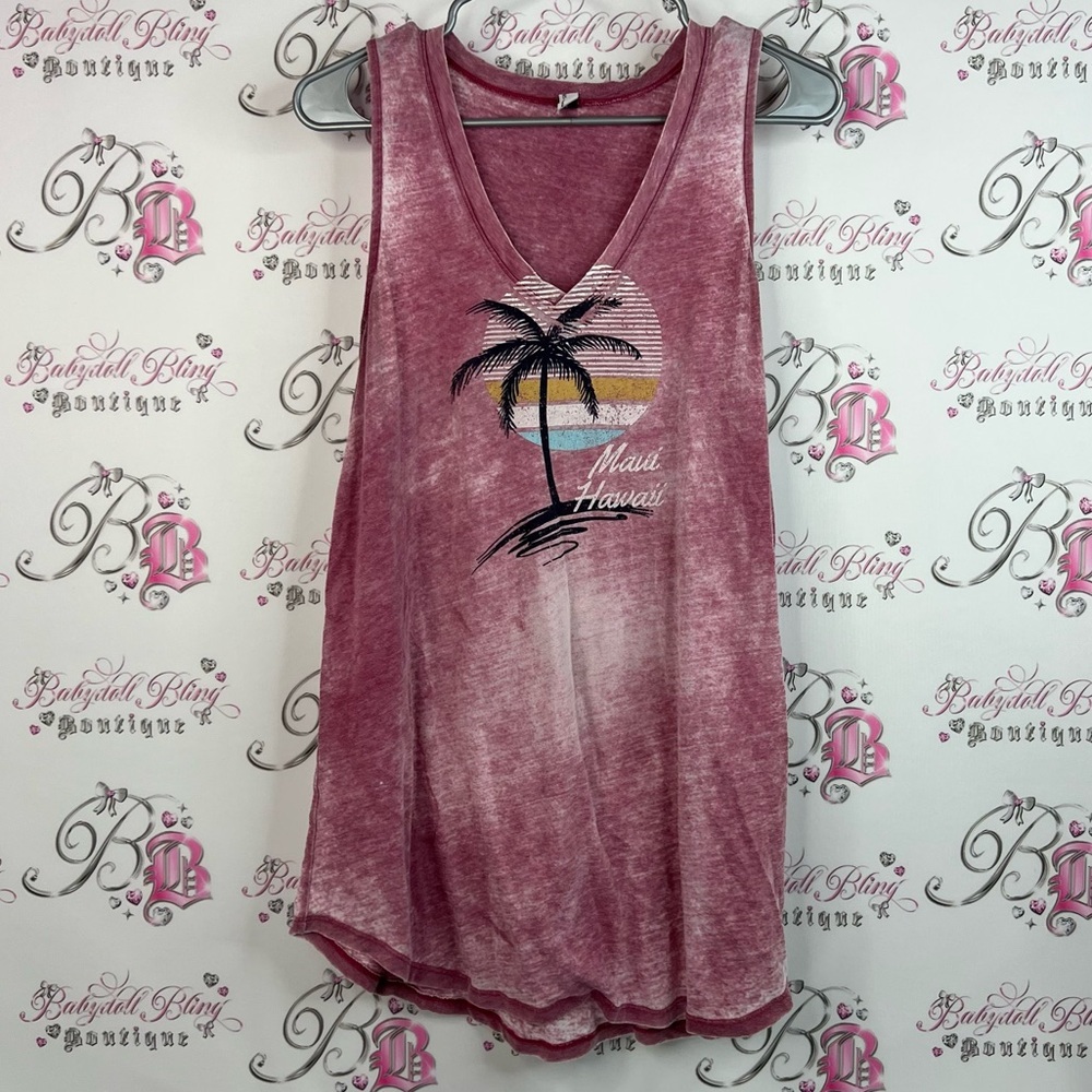 Tank top Maui Hawaii palm tree 🏝️ beach sunset 🌅 Pink Maui Hawaii Tank Top